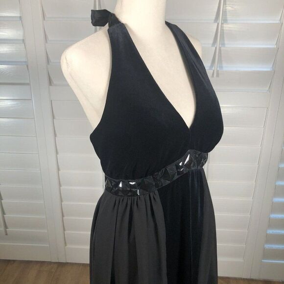 New Signature by Robbie Bee Cocktail Dress 8 Black Halter Velvet Satin Chiffon - Picture 6 of 12